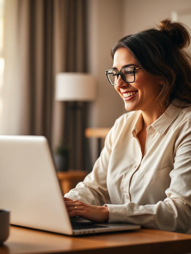 Woman uploading photos on laptop