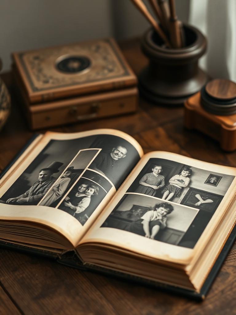Vintage photo album with memories